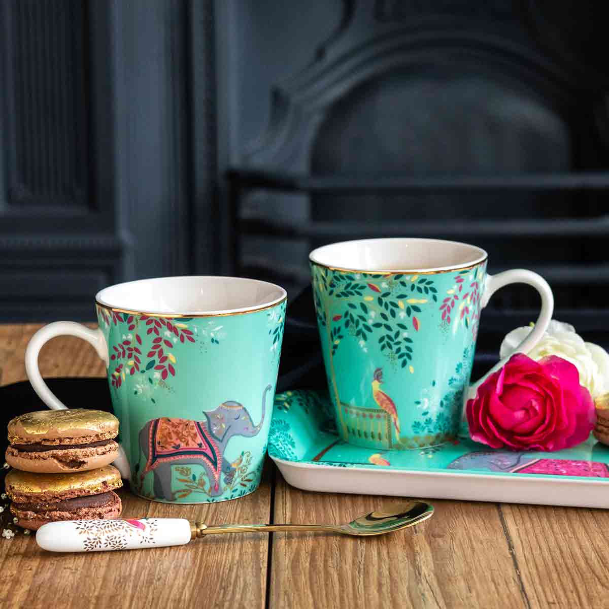 India Mug & Tray Set, Elephant's Oasis image number null